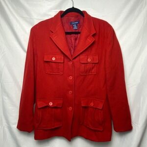 The Limited Red Wool Blend‎ Blazer Jacket Women's Size M Military Style Pockets